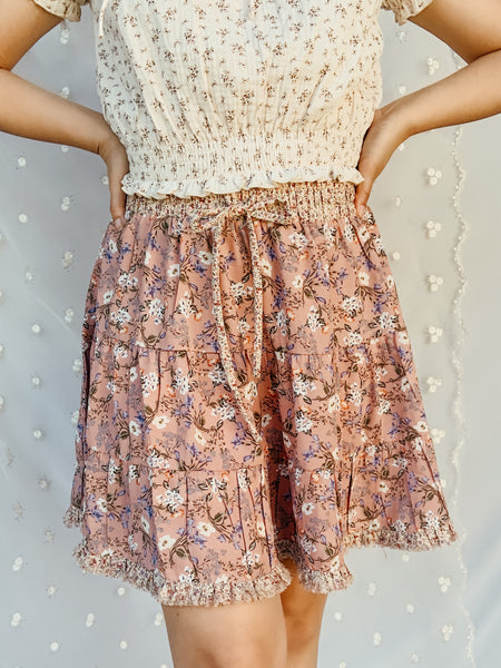 "Meadowsweet" floral mini skirt